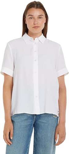 Tommy Hilfiger Damen Hemd Essential Fluid Shirt Kurzarm, Weiß (Th Optic White), 44 von Tommy Hilfiger