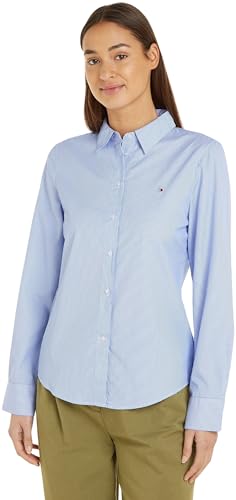 Tommy Hilfiger Damen Hemd Essential Regular Shirt Langarm, Blau (Blue Spell Ithaca Stp), 34 von Tommy Hilfiger