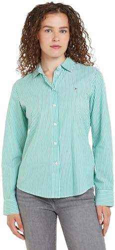 Tommy Hilfiger Damen Hemd Essential Stp Regular Shirt Freizeithemd, Grün (Ithaka Stp/ Olympic Green), 46 von Tommy Hilfiger