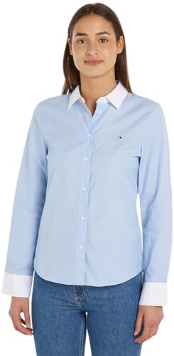 Tommy Hilfiger Damen Hemd Fill A Fill Regular Shirt Langarm, Blau (Well Water), 32 von Tommy Hilfiger