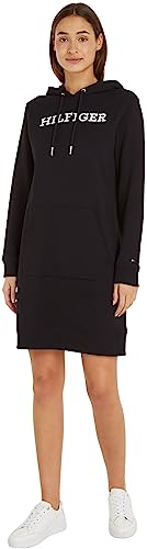 Tommy Hilfiger Damen Hoodie Kleid mit Kapuze, Schwarz (Black), XS von Tommy Hilfiger