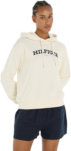 Tommy Hilfiger Damen Hoodie mit Kapuze, Weiß (Calico), L von Tommy Hilfiger