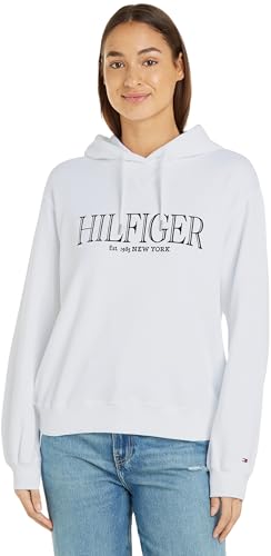 Tommy Hilfiger Damen Hoodie mit Kapuze, Weiß (Th Optic White), S von Tommy Hilfiger