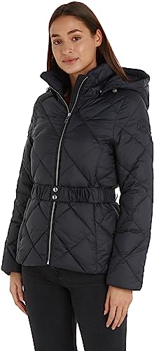 Tommy Hilfiger Damen Jacke Belted Quilted Winter, Schwarz (Black), L von Tommy Hilfiger