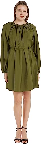 Tommy Hilfiger Damen Kleid Textured Modal Short Dress Langarm, Grün (Putting Green), 46 von Tommy Hilfiger