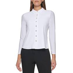 Tommy Hilfiger Damen Langärmeliges Oberteil Knopfleiste vorne Hemd mit Button-Down-Kragen, Elfenbein, Groß von Tommy Hilfiger