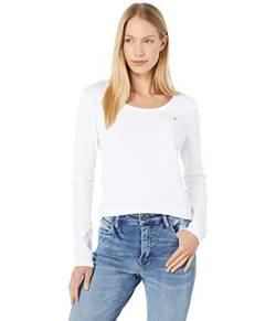 Tommy Hilfiger Damen Langarm U-Ausschnitt T-Shirt, Bright White, X-Klein von Tommy Hilfiger