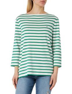 Tommy Hilfiger Damen Langarmshirt aus Baumwolle, Mehrfarbig (Breton Ecru/Olympic Green), 54 von Tommy Hilfiger