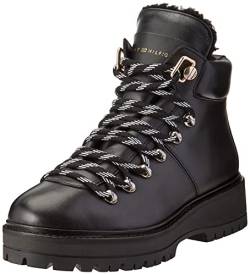 Tommy Hilfiger Damen Leather Outdoor Flat Boot FW0FW06725 Niedrige Stiefel, Schwarz (Black), 36 EU von Tommy Hilfiger