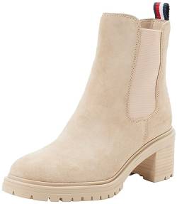 Tommy Hilfiger Damen Low Boot Stiefel Essential Midheel Suede Stiefeletten, Beige (Merino), 40 von Tommy Hilfiger