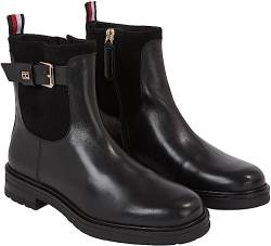 Tommy Hilfiger Damen Low Boot Stiefel Material Mix Stiefeletten, Schwarz (Black), 36 von Tommy Hilfiger