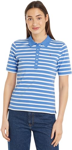 Tommy Hilfiger Damen Poloshirt Kurzarm 1985 Pique Stripe Polo Regular Fit, Mehrfarbig (Breton Ecru/Blue Spell), M von Tommy Hilfiger