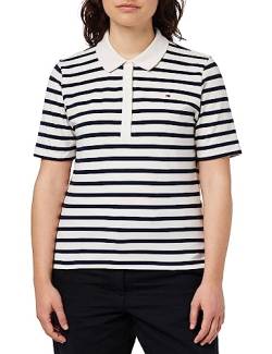 Tommy Hilfiger Damen Poloshirt Kurzarm 1985 Pique Stripe Polo Regular Fit, Weiß (Breton Stripes W White/Desert Sky), L von Tommy Hilfiger