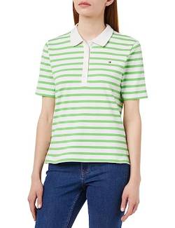 Tommy Hilfiger Damen Poloshirt Kurzarm 1985 Pique Stripe Polo Regular Fit, Weiß (Breton Stripes W White/Spring Lime), M von Tommy Hilfiger