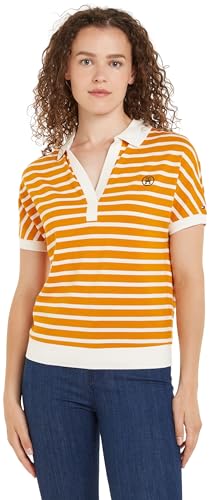 Tommy Hilfiger Damen Poloshirt Kurzarm Regular Fit, Orange (Breton Ecru/Rich Ochre), XXL von Tommy Hilfiger