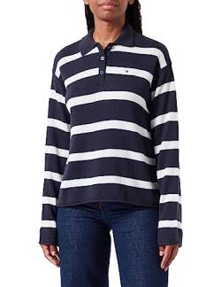 Tommy Hilfiger Damen Poloshirt Langarm Soft Wool Basic, Mehrfarbig (Breton Stp/ Desert Sky/ Ecru), M von Tommy Hilfiger