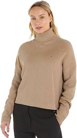 Tommy Hilfiger Damen Pullover Cardigan Funnel-Neck Rollkragen, Beige (Merino), XL von Tommy Hilfiger