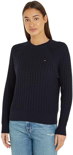 Tommy Hilfiger Damen Pullover Co Cable Crew Neck Sweater Strickpullover, Blau (Desert Sky), S von Tommy Hilfiger