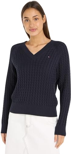 Tommy Hilfiger Damen Pullover Co Cable V-Neck Sweater Strickpullover, Blau (Desert Sky), XXXL von Tommy Hilfiger