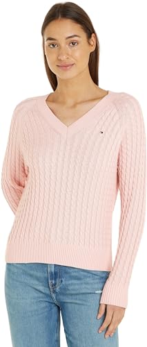Tommy Hilfiger Damen Pullover Co Cable V-Neck Sweater Strickpullover, Rosa (Whimsy Pink), S von Tommy Hilfiger