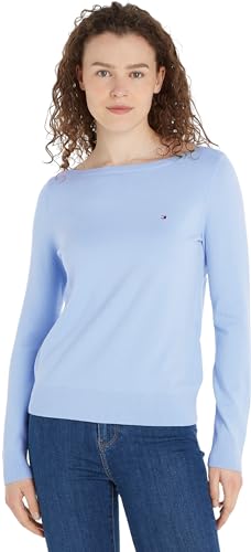 Tommy Hilfiger Damen Pullover Co Jersey Stitch Boat-Nk Sweater Strickpullover, Blau (Well Water), S von Tommy Hilfiger
