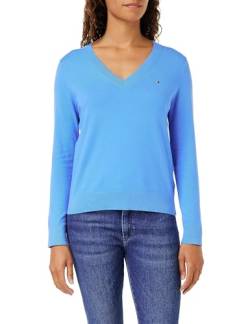 Tommy Hilfiger Damen Pullover Co Jersey Stitch V-Nk Sweater Strickpullover, Blau (Well Water), XS von Tommy Hilfiger