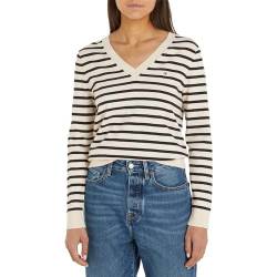 Tommy Hilfiger Damen Pullover Co Jersey Stitch V-Nk Sweater Strickpullover, Mehrfarbig (Breton Stp/ Calico/ Desert Sky), XS von Tommy Hilfiger