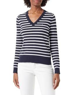 Tommy Hilfiger Damen Pullover Jersey V-Neck Strickpullover, Mehrfarbig (Desert Sky/ Ecru Stp), XXS von Tommy Hilfiger