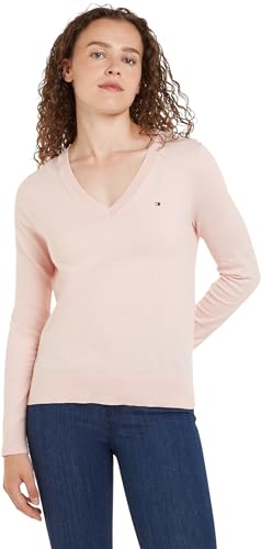 Tommy Hilfiger Damen Pullover Jersey V-Neck Strickpullover, Rosa (Whimsy Pink), L von Tommy Hilfiger