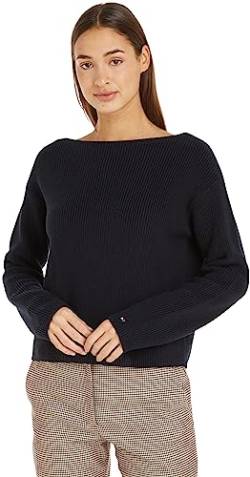 Tommy Hilfiger Damen Pullover Open-Neck Baumwolle, Blau (Desert Sky), 3XL von Tommy Hilfiger