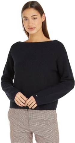 Tommy Hilfiger Damen Pullover Open-Neck Baumwolle, Blau (Desert Sky), S von Tommy Hilfiger