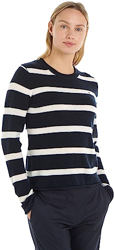 Tommy Hilfiger Damen Pullover Soft Wool C-Neck Sweater Strickpullover, Mehrfarbig (Breton Stp/ Desert Sky/ Ecru), XS von Tommy Hilfiger