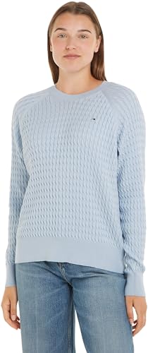 Tommy Hilfiger Damen Pullover Sweater Strickpullover, Blau (Breezy Blue), M von Tommy Hilfiger