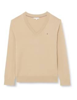 Tommy Hilfiger Damen Pullover V-Ausschnitt, Beige (Beige), 46 von Tommy Hilfiger