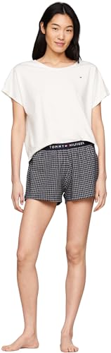 Tommy Hilfiger Damen Pyjama-Set Jersey Kurz, Blau (Ivory / Desert Sky Grid Check), XL von Tommy Hilfiger