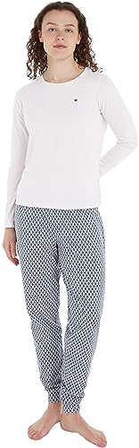 Tommy Hilfiger Damen Pyjama-Set Long Sleeve Jersey Lang, Mehrfarbig (Starlight / Diamond Argyle Geo), XS von Tommy Hilfiger