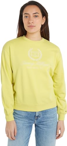 Tommy Hilfiger Damen REG Flag Script CNK SWTSHRT WW0WW41758 Heavyweight Sweatshirts, Gelb (Yellow Tulip), M von Tommy Hilfiger