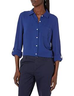 Tommy Hilfiger Damen Shirts, lässige Oberteile Hemd mit Button-Down-Kragen, Blau (Deep Sea), Klein von Tommy Hilfiger