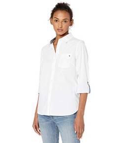 Tommy Hilfiger Damen Solid Button Kragen Hemd mit verstellbaren Ärmeln, Helles Weiß, X-Groß von Tommy Hilfiger