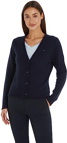 Tommy Hilfiger Damen Strickjacke Cardigan Soft Wool V-Neck mit Knopfleiste, Blau (Desert Sky), L von Tommy Hilfiger