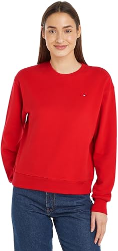 Tommy Hilfiger Damen Sweatshirt Reg Flag On Chest Swtshrt ohne Kapuze, Rot (Fierce Red), S von Tommy Hilfiger