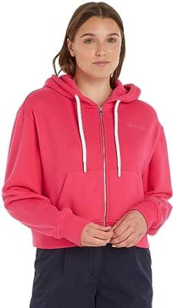 Tommy Hilfiger Damen Sweatshirt mit Reißverschluss Zipper mit Kapuze, Rosa (Bright Cerise Pink), S von Tommy Hilfiger