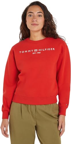 Tommy Hilfiger Damen Sweatshirt ohne Kapuze, Rot (Fierce Red), L von Tommy Hilfiger