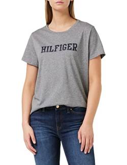 Tommy Hilfiger Damen T-Shirt Cn Tee Ss Hilfiger mit Rundhalsausschnitt, Grau (Mid Grey Heather), S von Tommy Hilfiger