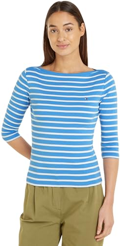 Tommy Hilfiger Damen T-Shirt Dreiviertelarm New Cody Slim U-Boot-Ausschnitt, Mehrfarbig (Breton Stp/ Blue Spell/ Ecru), XS von Tommy Hilfiger