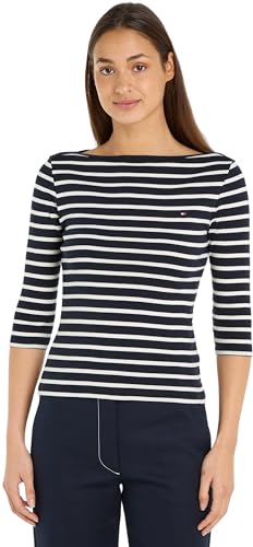 Tommy Hilfiger Damen T-Shirt Dreiviertelarm New Cody Slim U-Boot-Ausschnitt, Mehrfarbig (Breton Stp/ Desert Sky/ Ecru), XS von Tommy Hilfiger