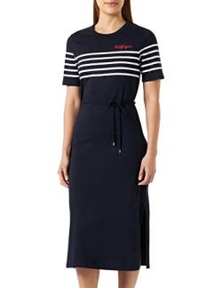 Tommy Hilfiger Damen T-Shirt Kleid Baumwolle, Mehrfarbig (Breton Stripes Desert Sky/W White), S von Tommy Hilfiger