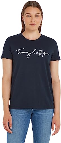 Tommy Hilfiger Damen T-Shirt Kurzarm Heritage Rundhalsausschnitt, Blau (Midnight), S von Tommy Hilfiger