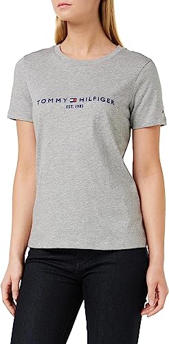 Tommy Hilfiger Damen T-Shirt Kurzarm Heritage Rundhalsausschnitt, Grau (Light Grey Heather), L von Tommy Hilfiger