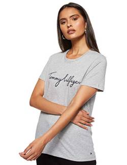 Tommy Hilfiger Damen T-Shirt Kurzarm Heritage Rundhalsausschnitt, Grau (Light Grey Heather), XS von Tommy Hilfiger